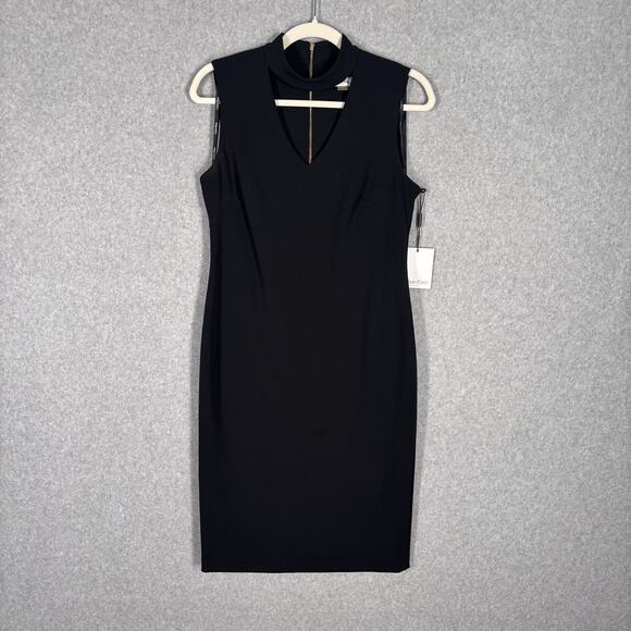 Calvin Klein Dress 4 Crepe Stretch Choker Gold Zipper Secretary Career Church - Picture 1 of 12